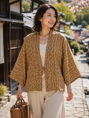 Traditional Japanese Kimono Haori Jacket Geometric Boho Festival Eclectic Chic